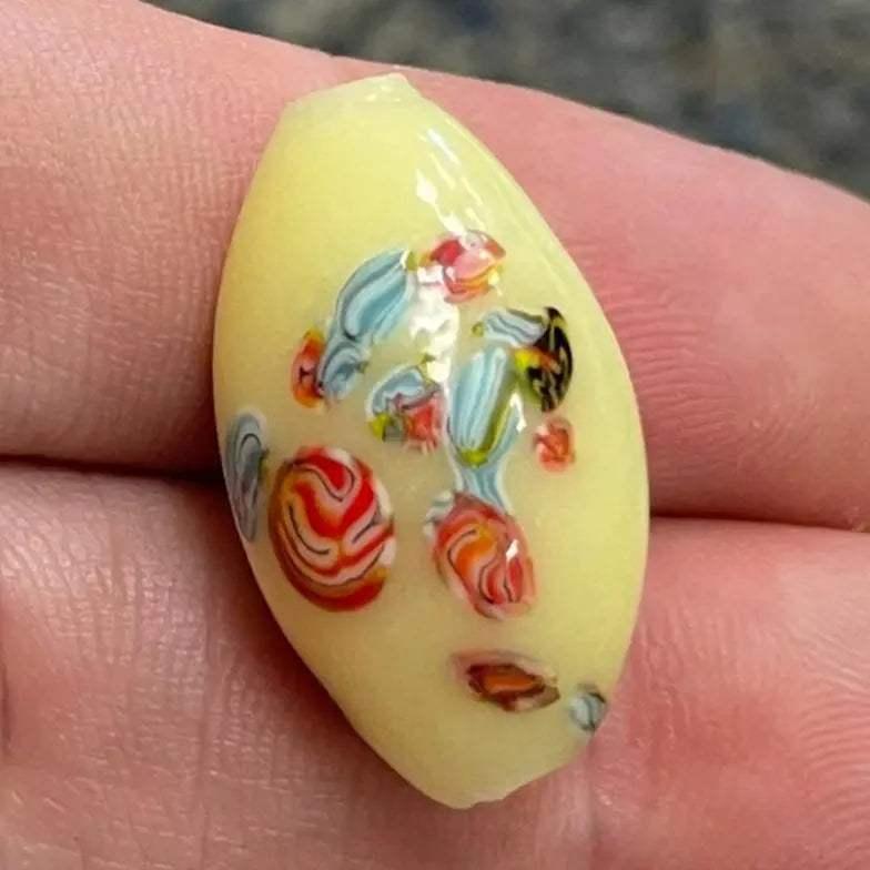 Vintage Yellow Buttercream Japan Millefiori Glass Bead 24x13mm