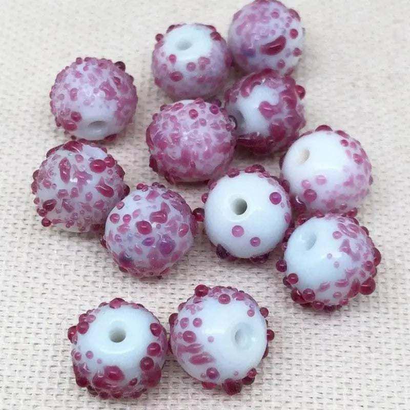 12 Vintage White Pink Sugar Round Glass Beads - Sea Beads