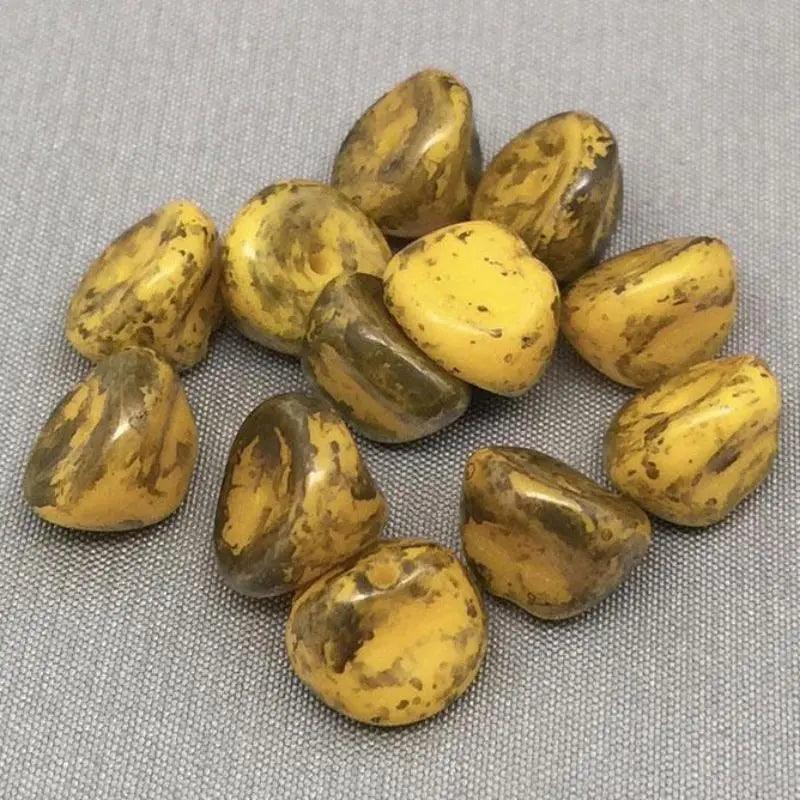 12 Vintage Yellow Austrian Picasso Glass Beads - Sea Beads