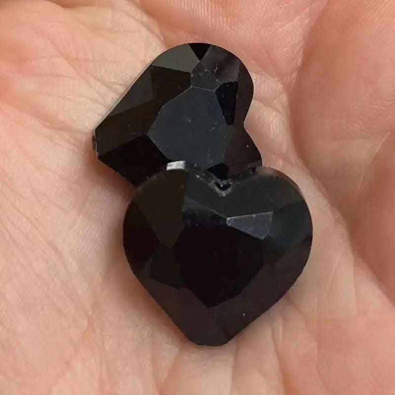 2 Vintage Black Heart Faceted Glass Beads - Sea Beads