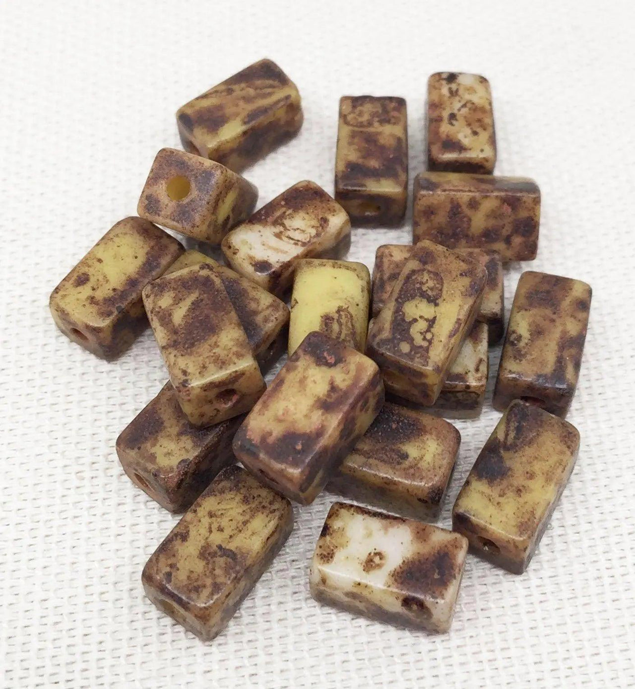 20 Golden Picasso Czech Rectangle Glass Beads - Sea Beads