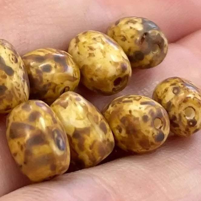 20 Matte Golden Brown Picasso Czech Oval Glass Beads - Sea Beads