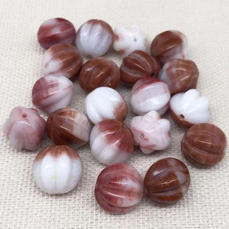 20 Vintage Red Rustic White Czech Melon Glass Beads - Sea Beads