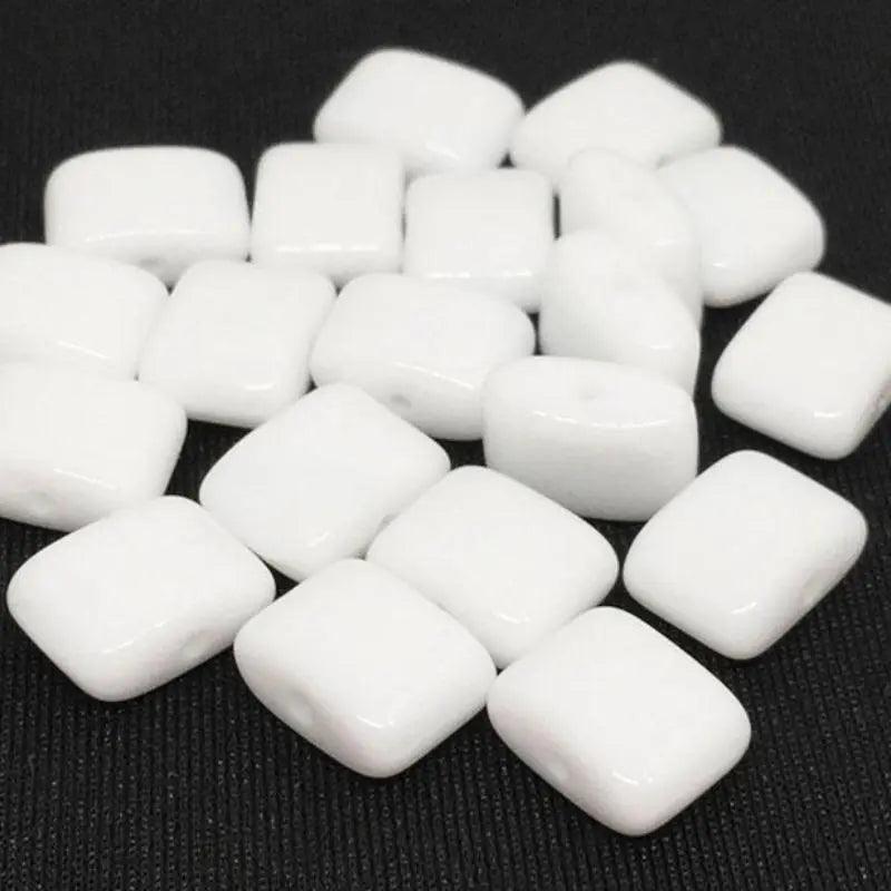 20 Vintage White Czech Milky Rectangle Glass Beads - Sea Beads
