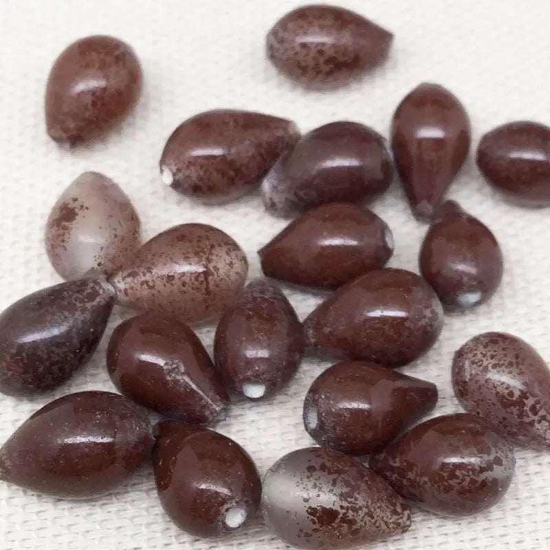 20 Vintage Mottled Brown Japan Teardrop Glass Beads - Sea Beads