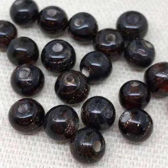 20 Vintage Red Garnet Aventurine Round Metallic Beads - Sea Beads