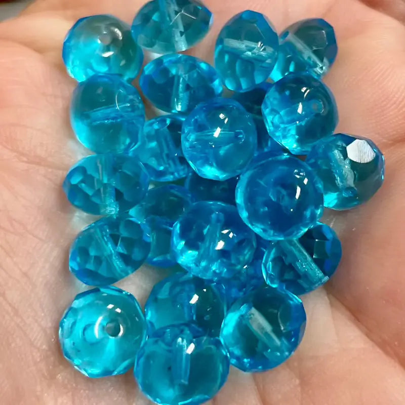 24 Blue Aqua Czech Rondelle Glass Beads - Sea Beads