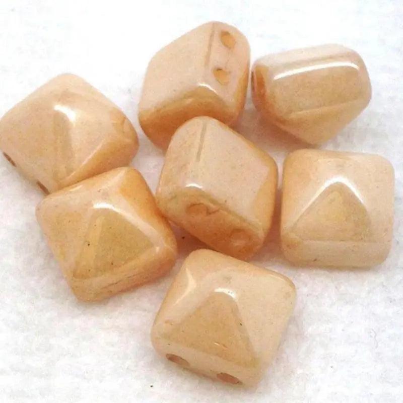 25 Beige Cream Czech 2-Hole Pyramid Stud Glass Beads - Sea Beads