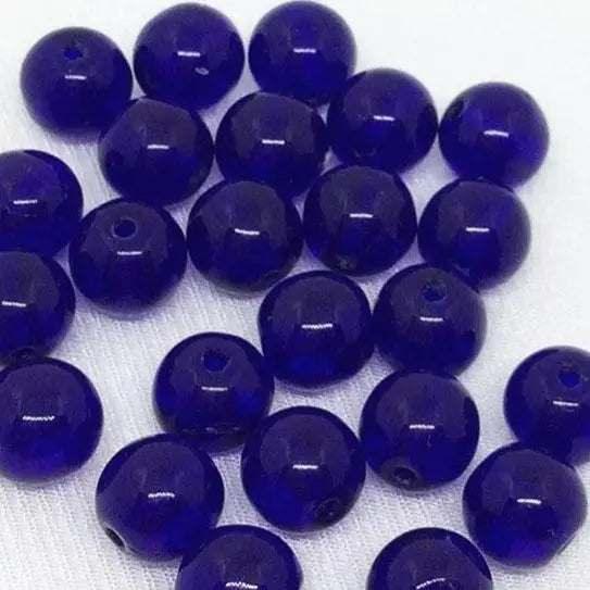 25 Blue Cobalt Czech Round Transparent Glass Beads - Sea Beads