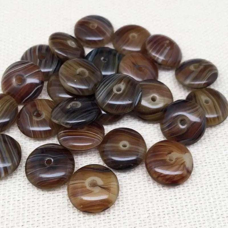 25 Brown Striped Czech Disc Rondelle Glass Beads - Sea Beads