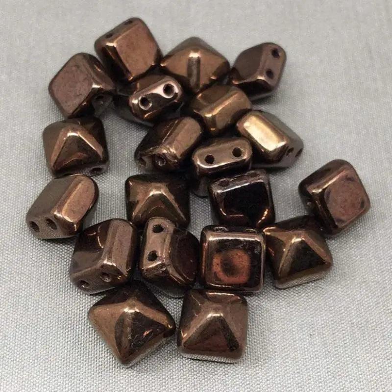 25 Dark Copper Czech 2-Hole Stud Glass Beads - Sea Beads
