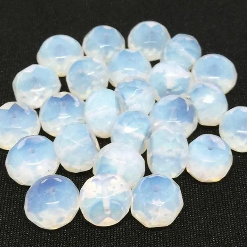 25 White Opal Faceted Rondelle Glass Beads - Sea Beads