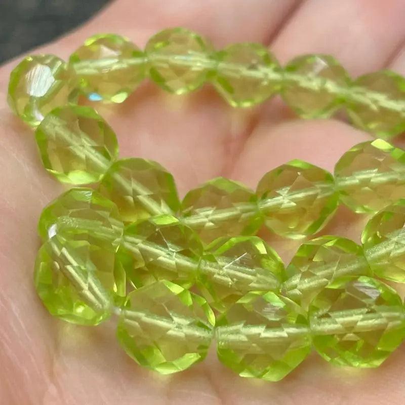 25 Green Apple Light Czech Fire Polished Glass Beads - Sea Beads