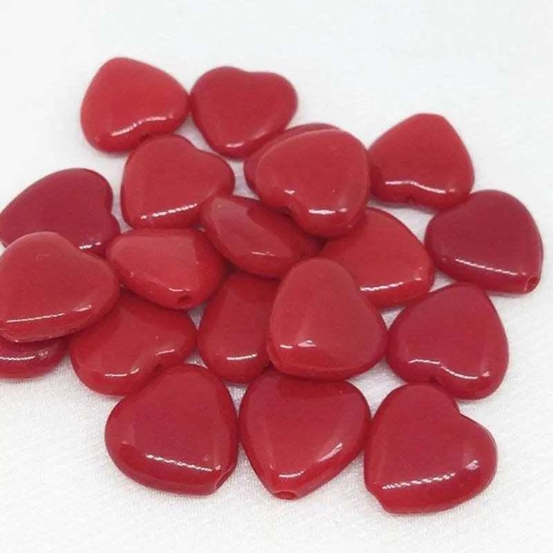 25 Red Czech Heart Glass Beads - Sea Beads