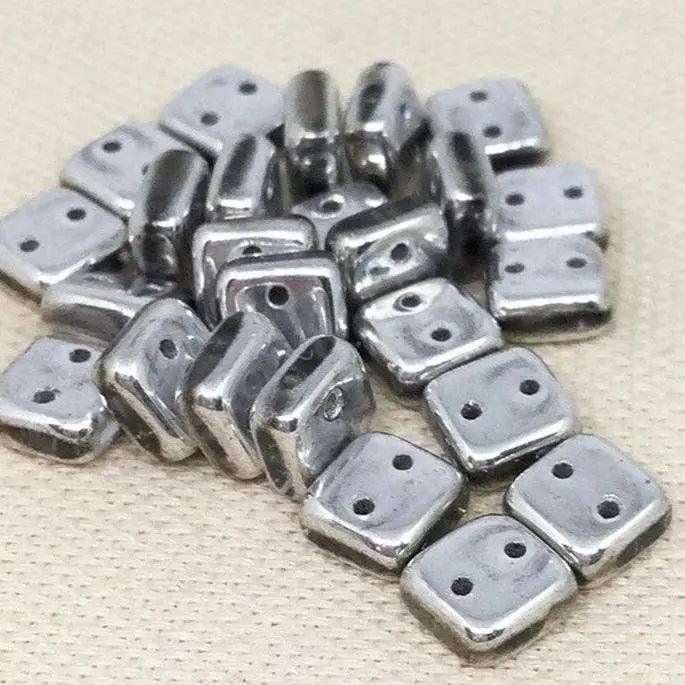 25 Silver Two Hole Chexx Czech Glass Beads - Sea Beads
