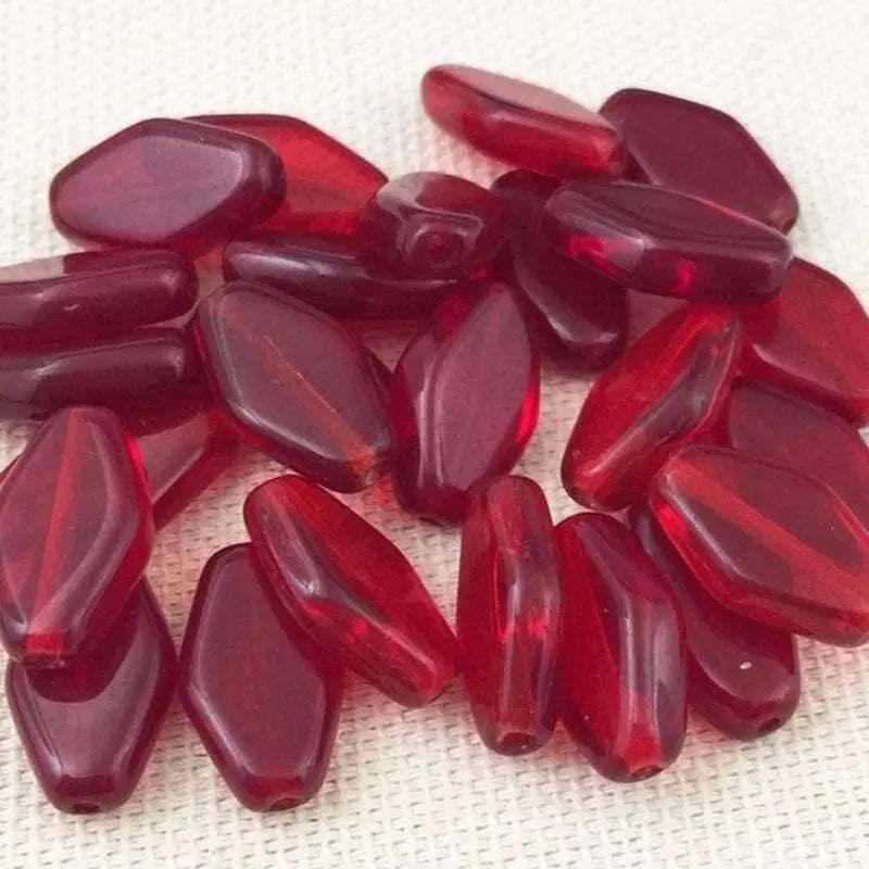 25 Translucent Siam Red Czech Diamond Glass Beads - Sea Beads