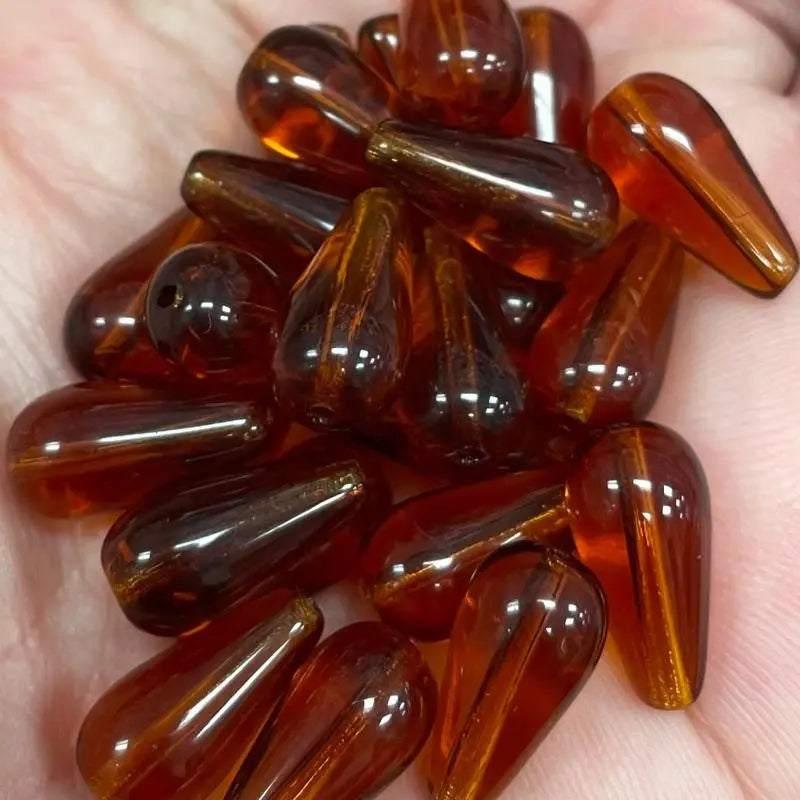 25 Vintage Amber Czech Teardrop Glass Beads - Sea Beads