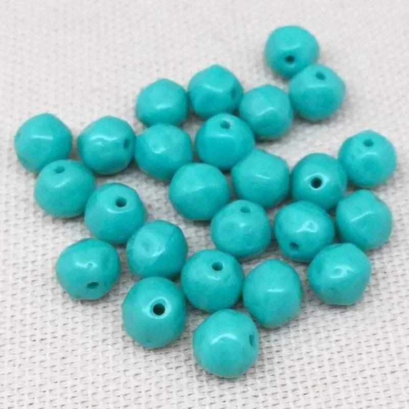 25 Vintage Aqua Teal Czech Baroque Round Glass Beads - Sea Beads