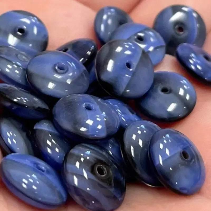25 Vintage Black Blue Rondelle Glass Beads - Sea Beads