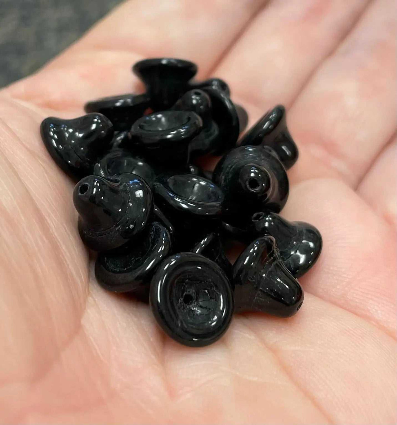 25 Vintage Black Czech Bell Glass Beads - Sea Beads