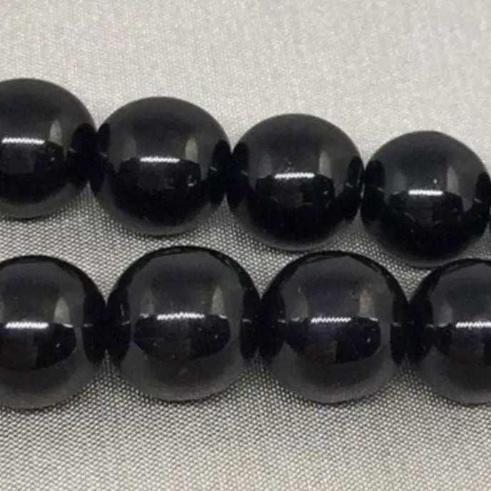 25 Vintage Black Czech Round Glass Beads - Sea Beads