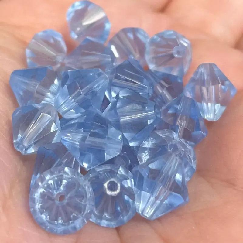 25 Vintage Blue Sapphire Czech Bicone Faceted Glass Beads - Sea Beads