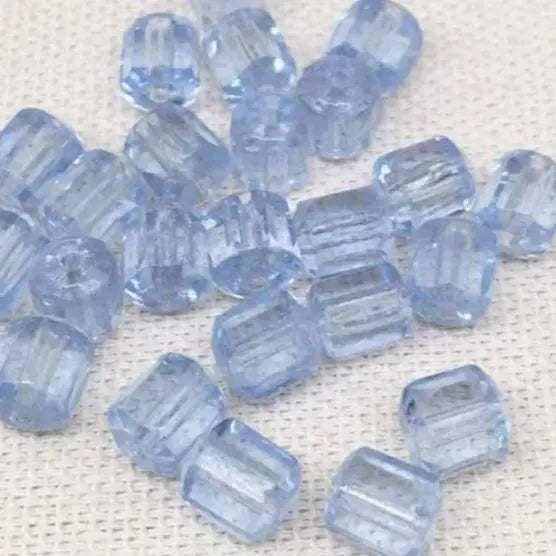 25 Vintage Blue Sapphire Light Czech Cathedral Glass Beads - Sea Beads