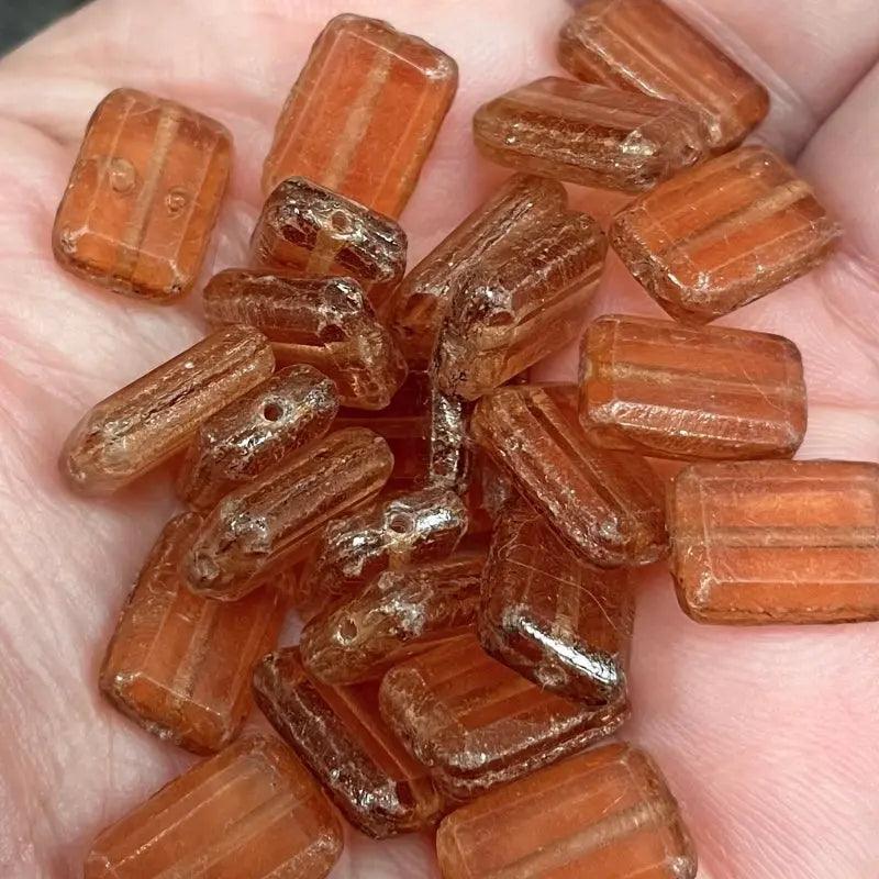 25 Vintage Brown Rosaline Window Rectangle Glass Beads - Sea Beads