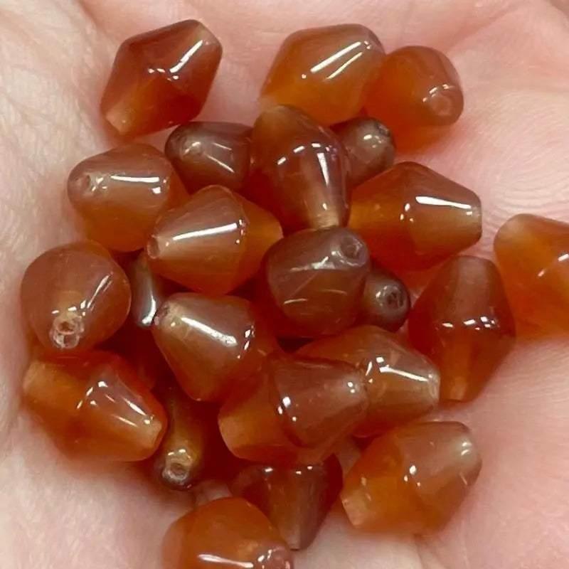 25 Vintage Carnelian Rhombus Diamond Glass Beads - Sea Beads