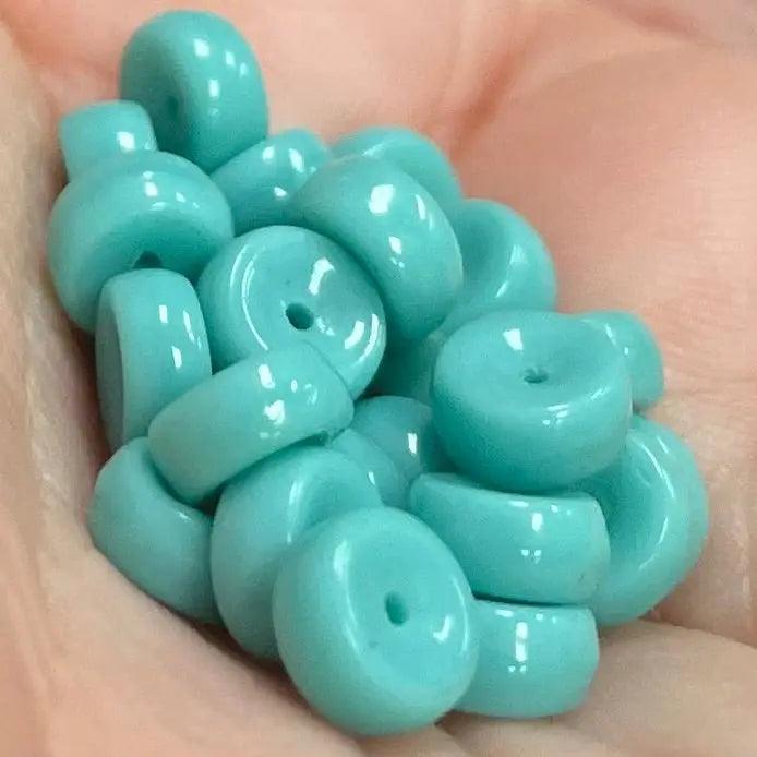 25 Vintage German Turquoise German Rondelle Glass Beads 6mm - Sea Beads