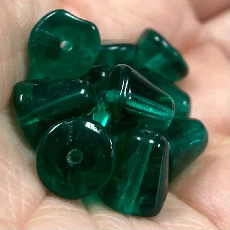 25 Vintage Green Emerald Czech Cone Glass Beads - Sea Beads