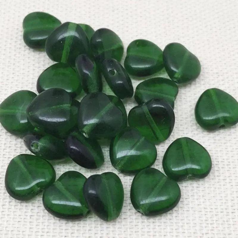25 Vintage Green Heart Czech Glass Beads - Sea Beads