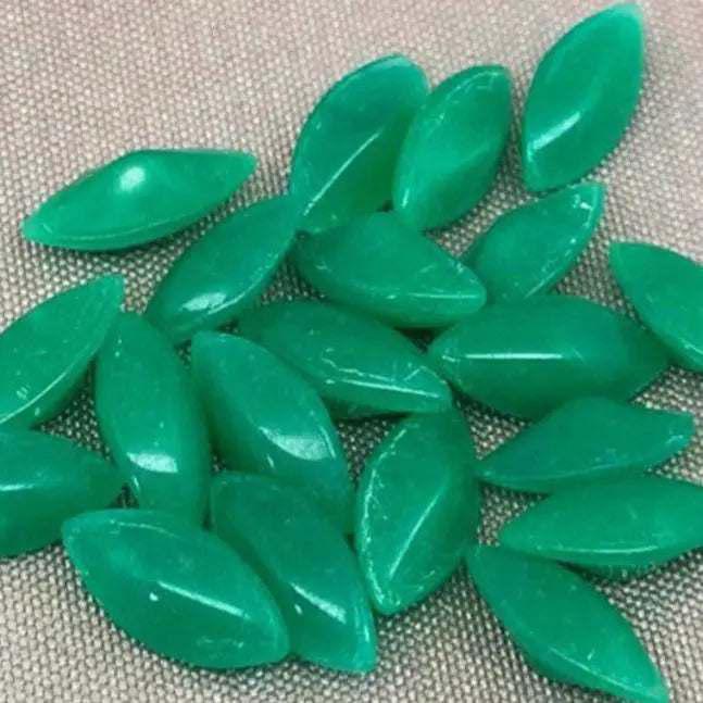 25 Vintage Green Jadeite Opal Navette Glass Stones 8x4mm Gems