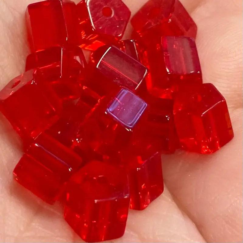25 Vintage Red Polygon Glass Beads - Sea Beads