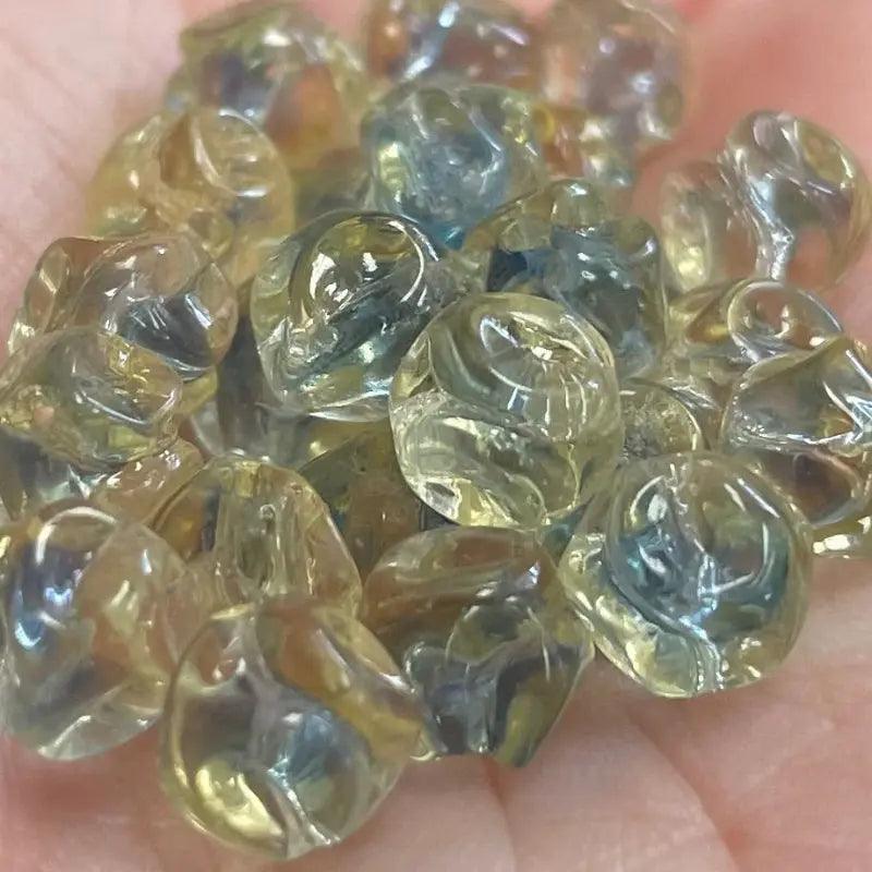 25 Vintage Yellow Blue Czech Baroque Round Glass Beads - Sea Beads