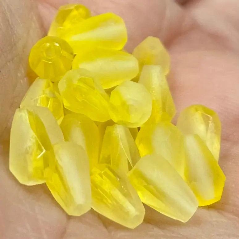 25 Vintage Yellow German Givre Teardrop Glass Beads - Sea Beads