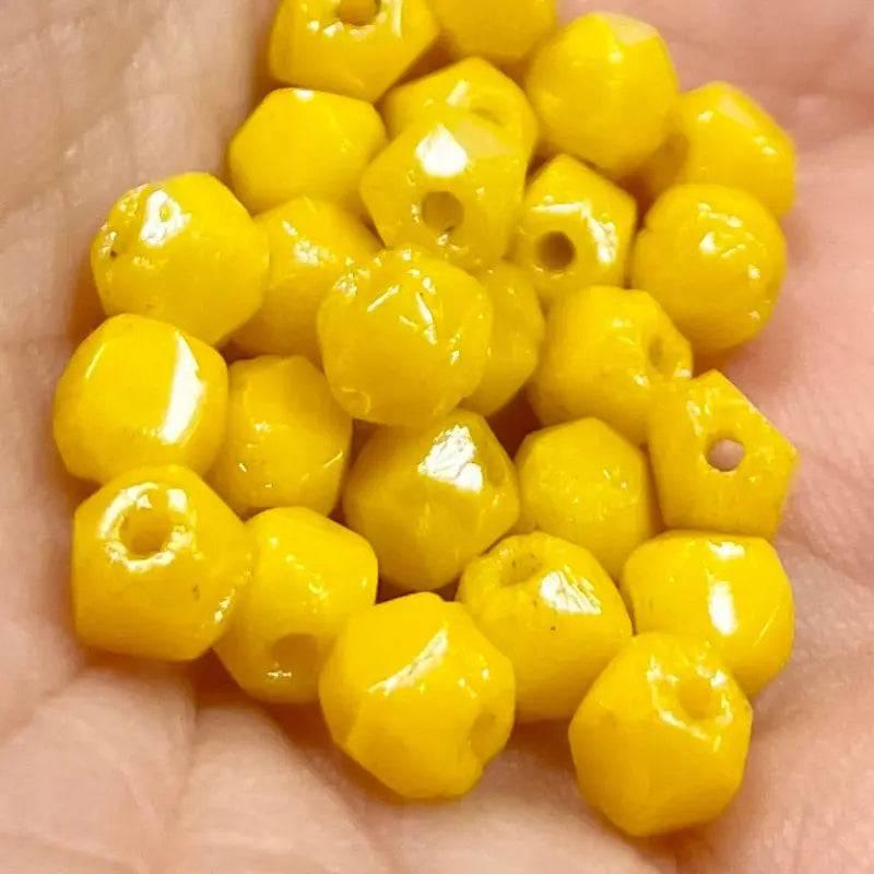 25 Vintage Yellow Golden English Cut Glass Beads - Sea Beads