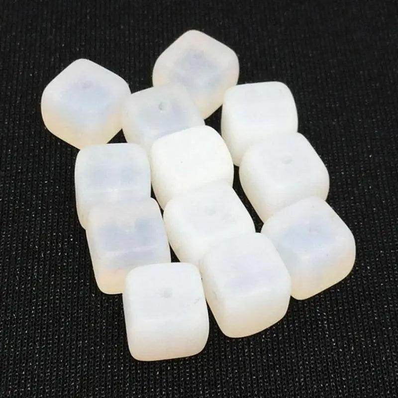 12 Vintage White Czech Matte Opal Cube Glass Beads - Sea Beads
