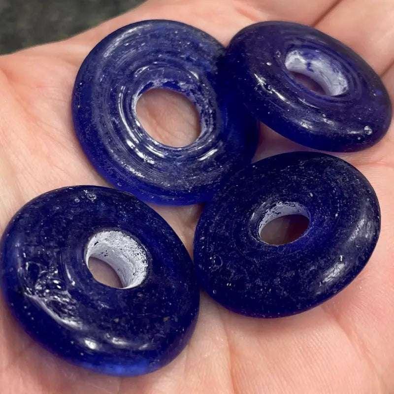 4 Vintage Blue Cobalt Donut Rings - Sea Beads