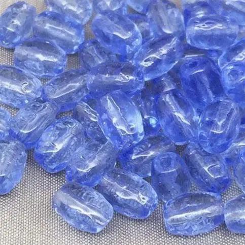 50 Vintage Blue Sapphire Czech Baroque Oval Glass Beads - Sea Beads