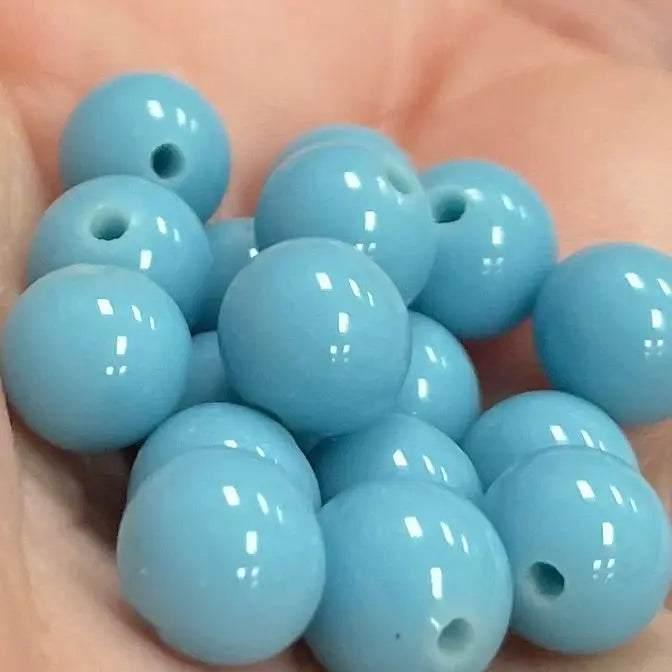 50 Vintage Blue Turquoise Japan Round Glass Beads - Sea Beads