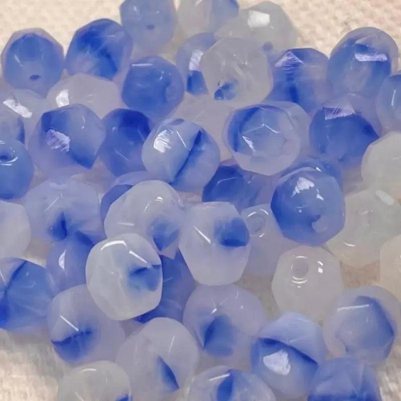 50 Vintage Blue White Czech Opal Fire Polished Glass Beads - Sea Beads