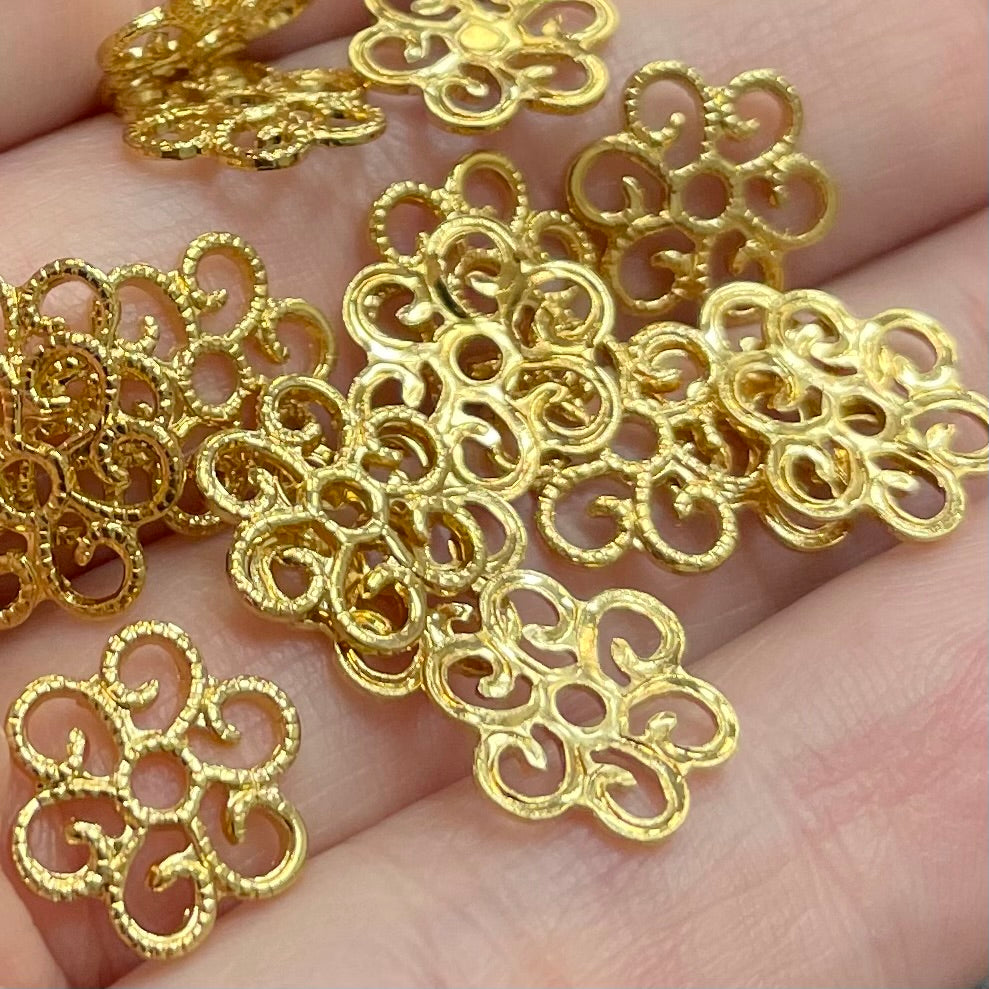 50 Vintage Brass Flower Filigree Findings