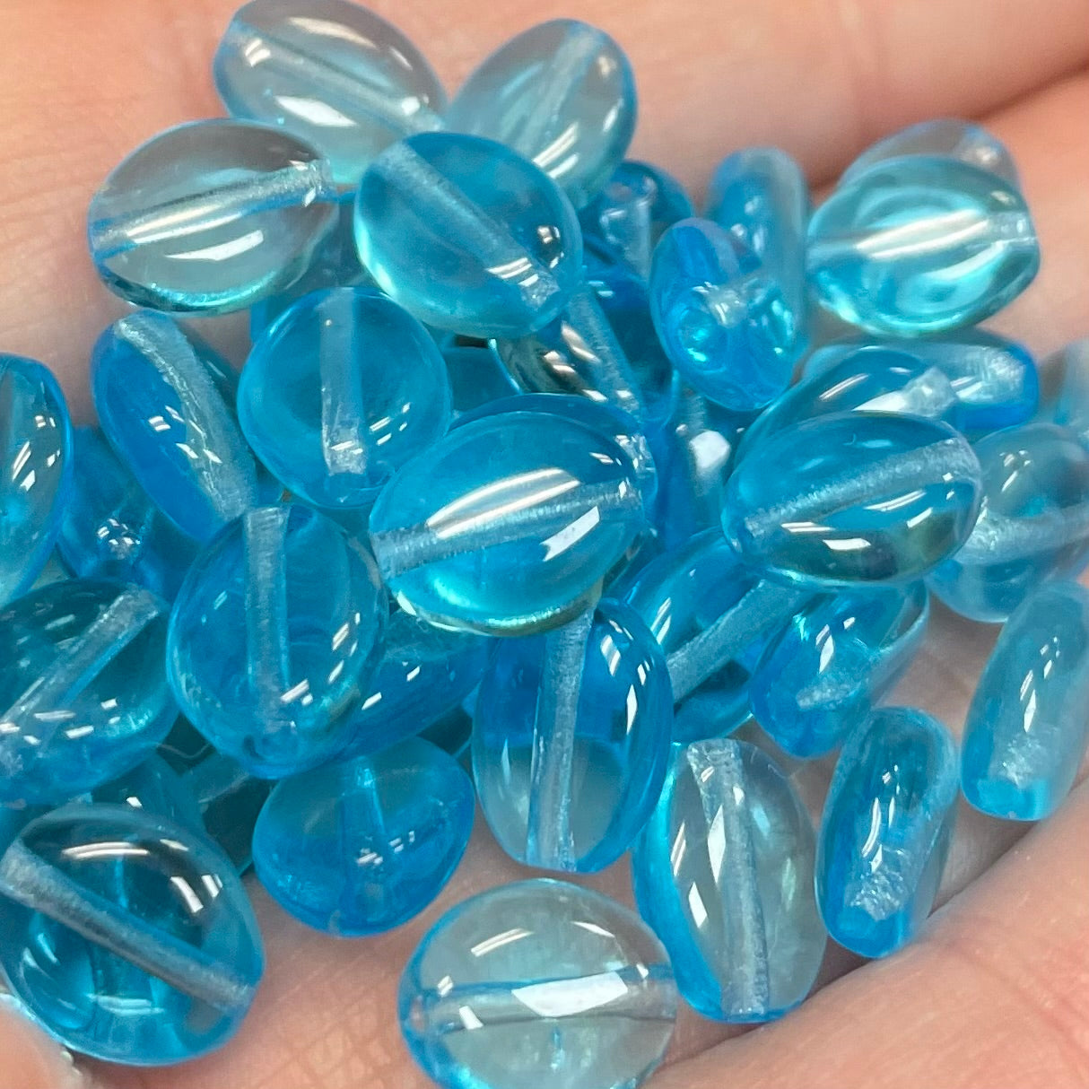 50 Vintage Blue Aqua Flat Oval Glass Beads
