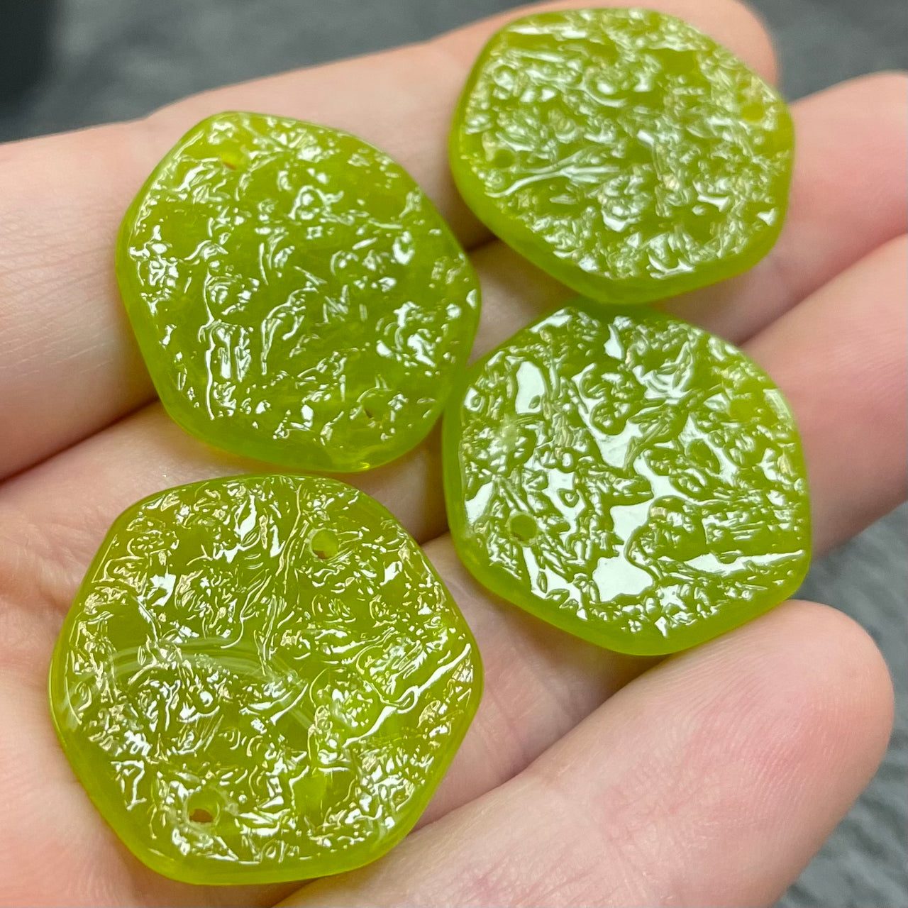 10 Vintage Green Olive Lucite Connectors