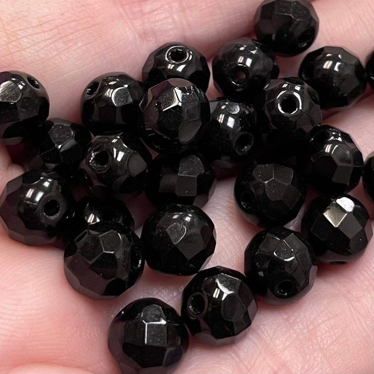 25 Faceted Black Czech Glass Beads