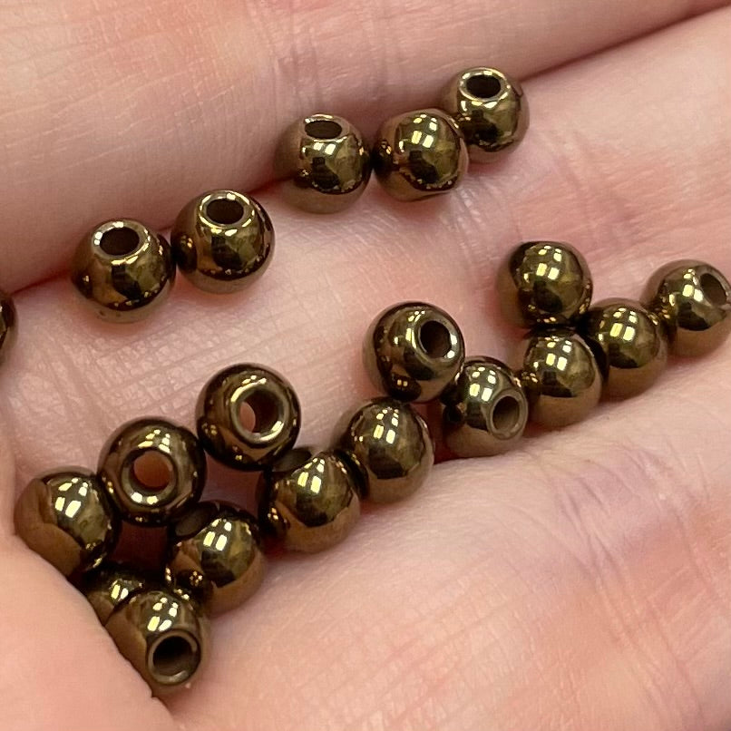 20 Vintage Polished Bronze Round Metal Beads