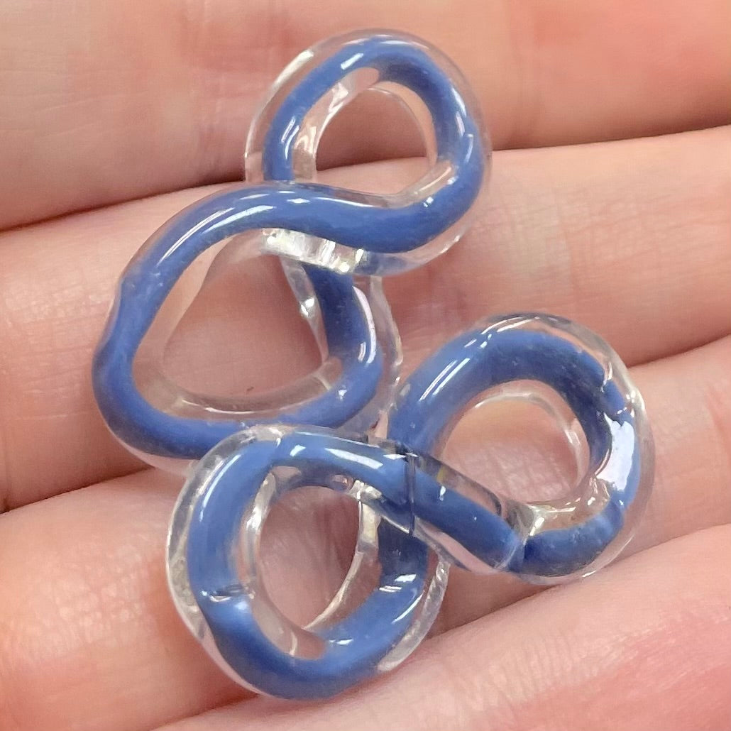 2 Vintage Blue Clear Figure 8 Ring Glass Beads