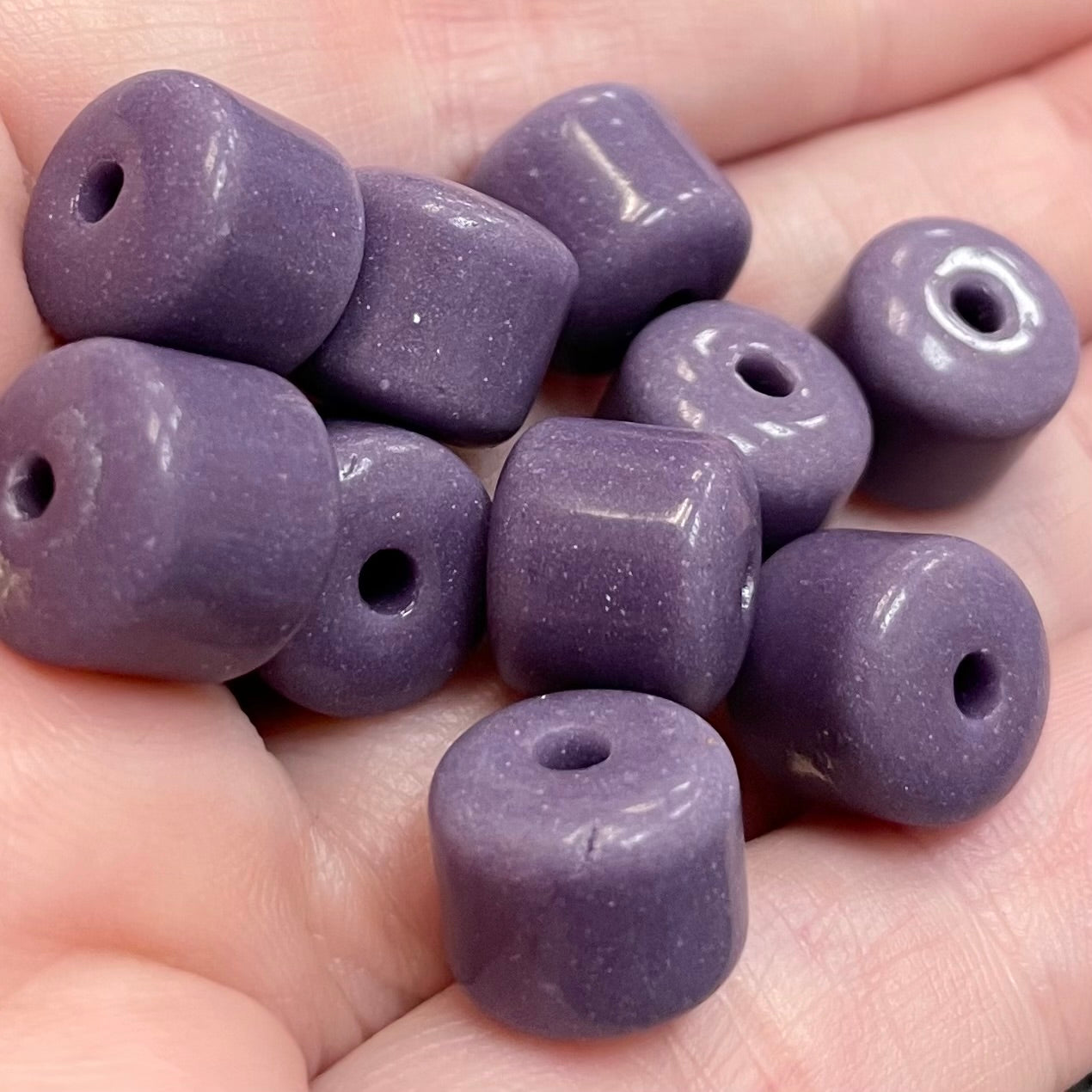 10 Vintage Purple Barrel Czech Glass Beads