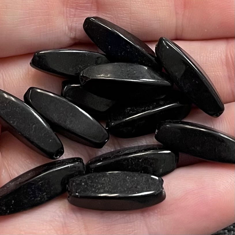 25 Vintage Black Four Sided Oval Glass Beads